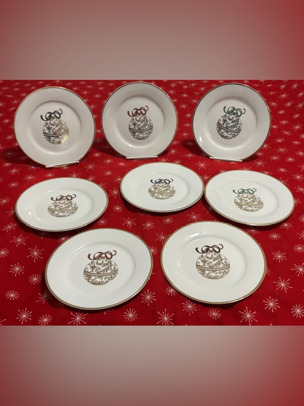 Pier 1 Ornament Dessert Plates 7.5” Gold Trim Set of 8
